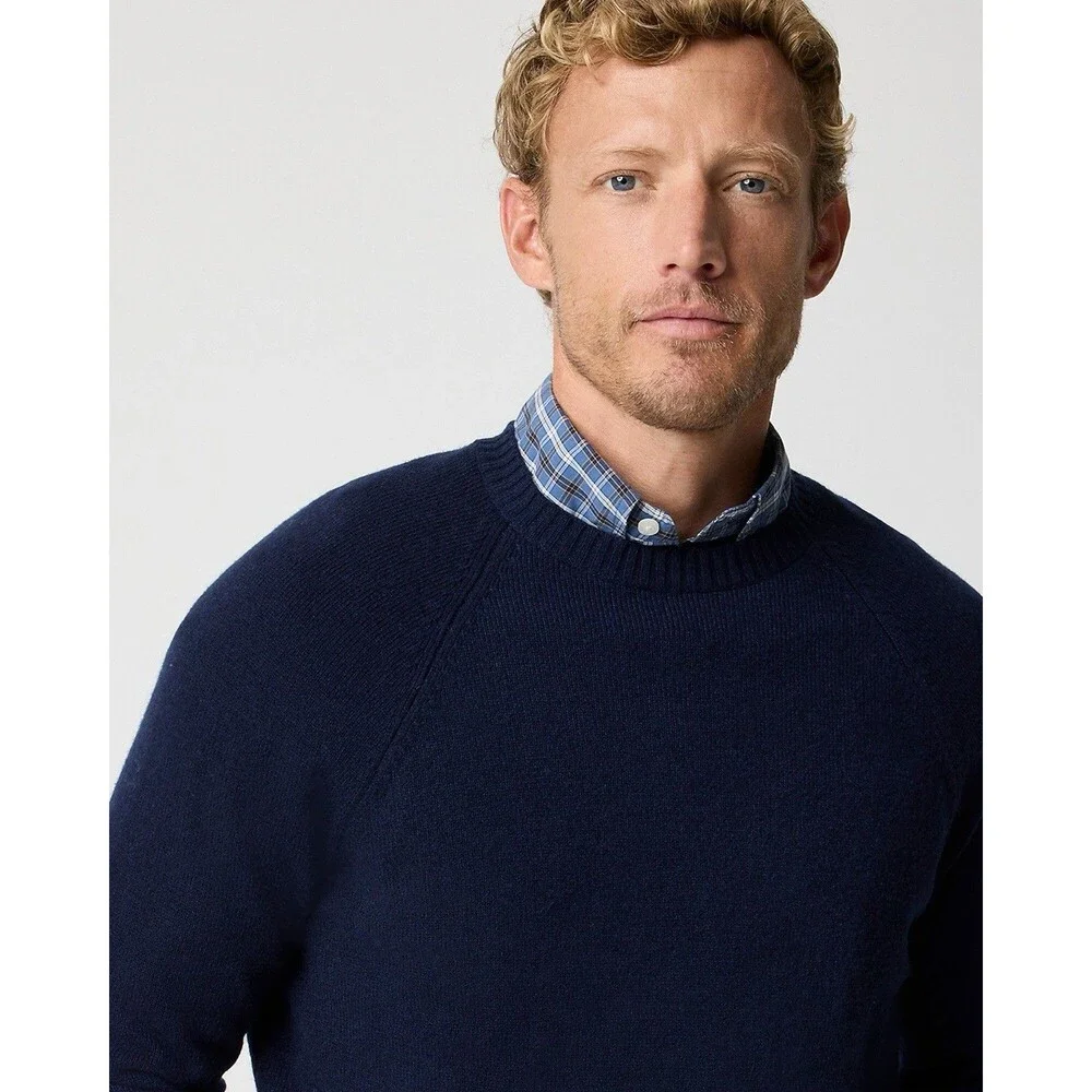 J Crew Sweater Mens Large Deep Navy Blue Lambswool Wool Blend Crewneck AA027 NWT